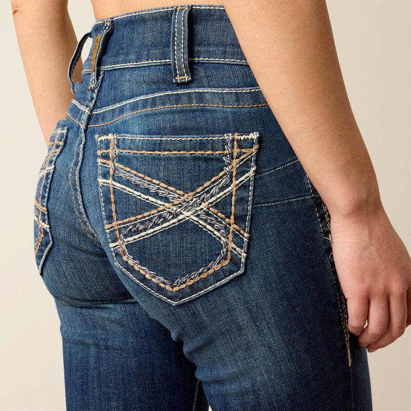 R.E.A.L. Mid Rise Stretch Entwined Festival Boot Cut Jean 01