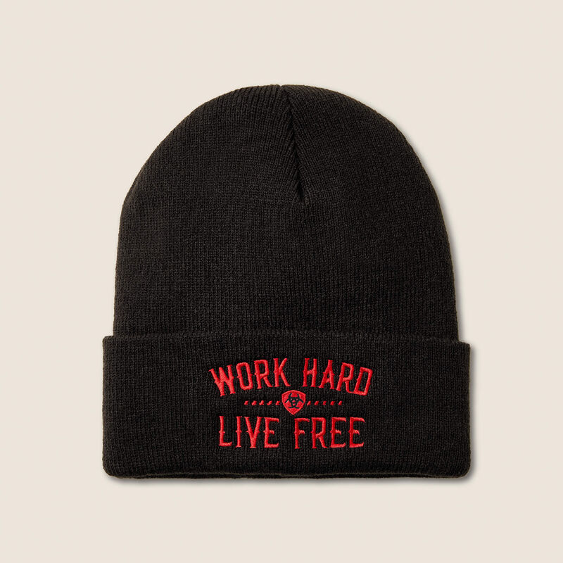 Rebar Work Hard Live Free Embroidery Beanie Front