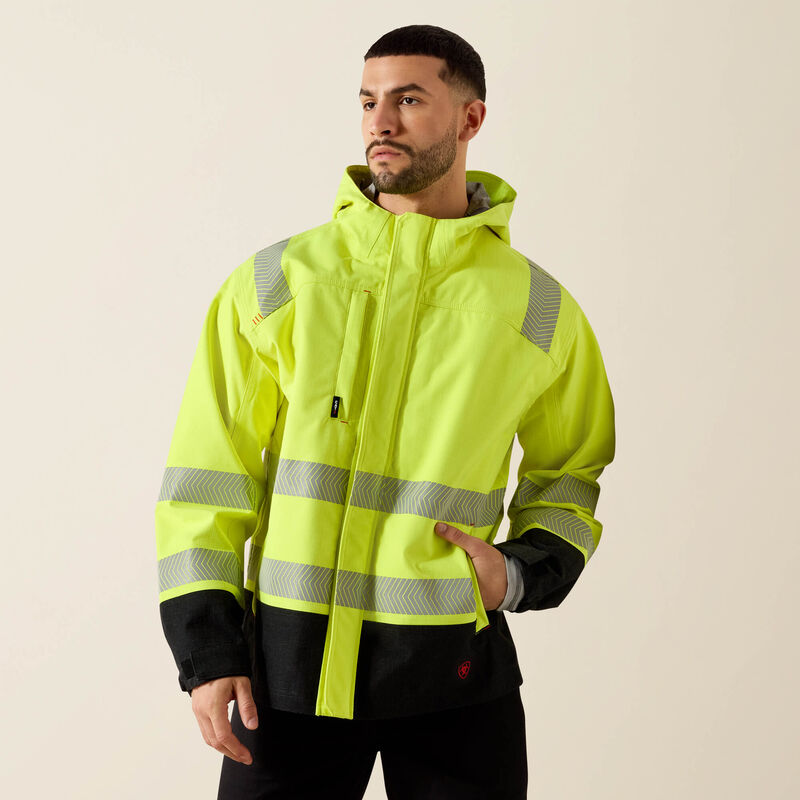 FR Hi-Vis Hooded Waterproof Jacket Front