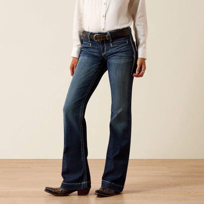Trouser Mid Rise Stretch Entwined Wide Leg Jean Front