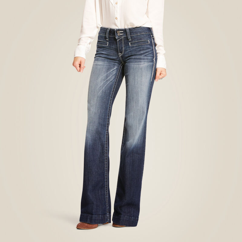 Trouser Mid Rise Stretch Entwined Wide Leg Jean Front