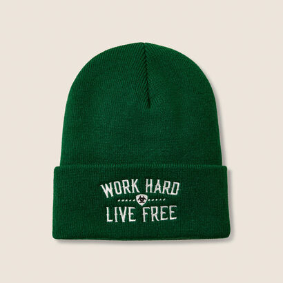 Rebar Work Hard Live Free Embroidery Beanie Front
