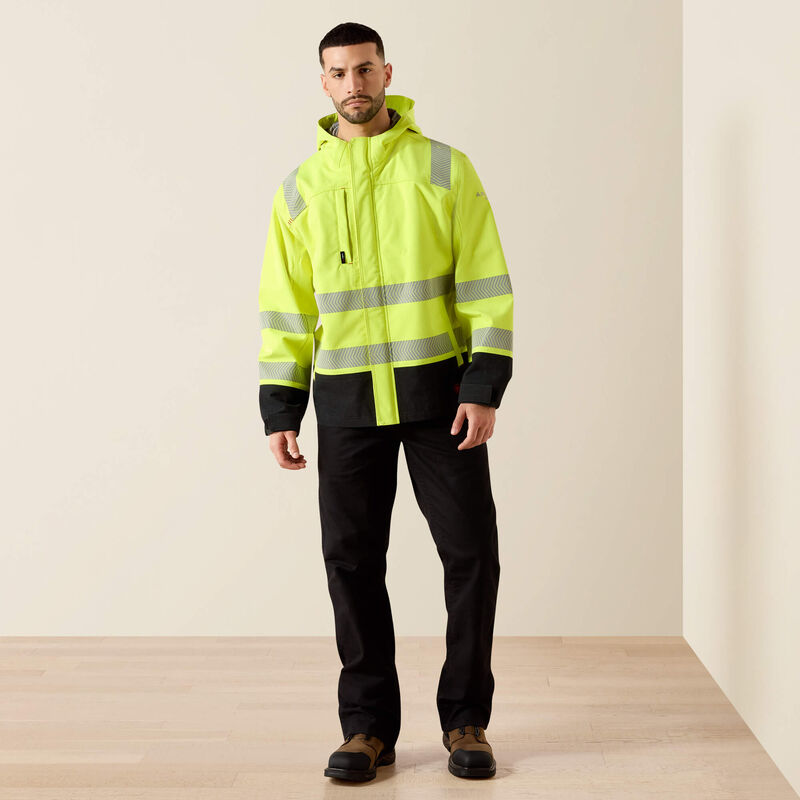 FR Hi-Vis Hooded Waterproof Jacket Full