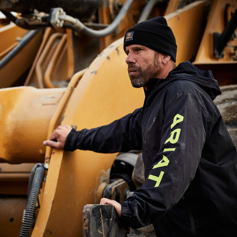 Rebar Stormshell Logo Waterproof Jacket Lifestyle